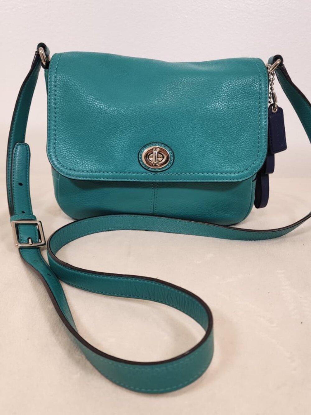 Coach Teal Pebbled Leather Crossbody Bag